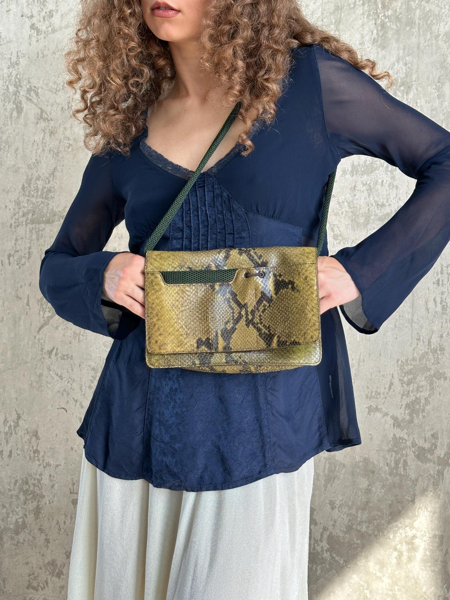 Vintage Navy Blue Sheer Lace Top