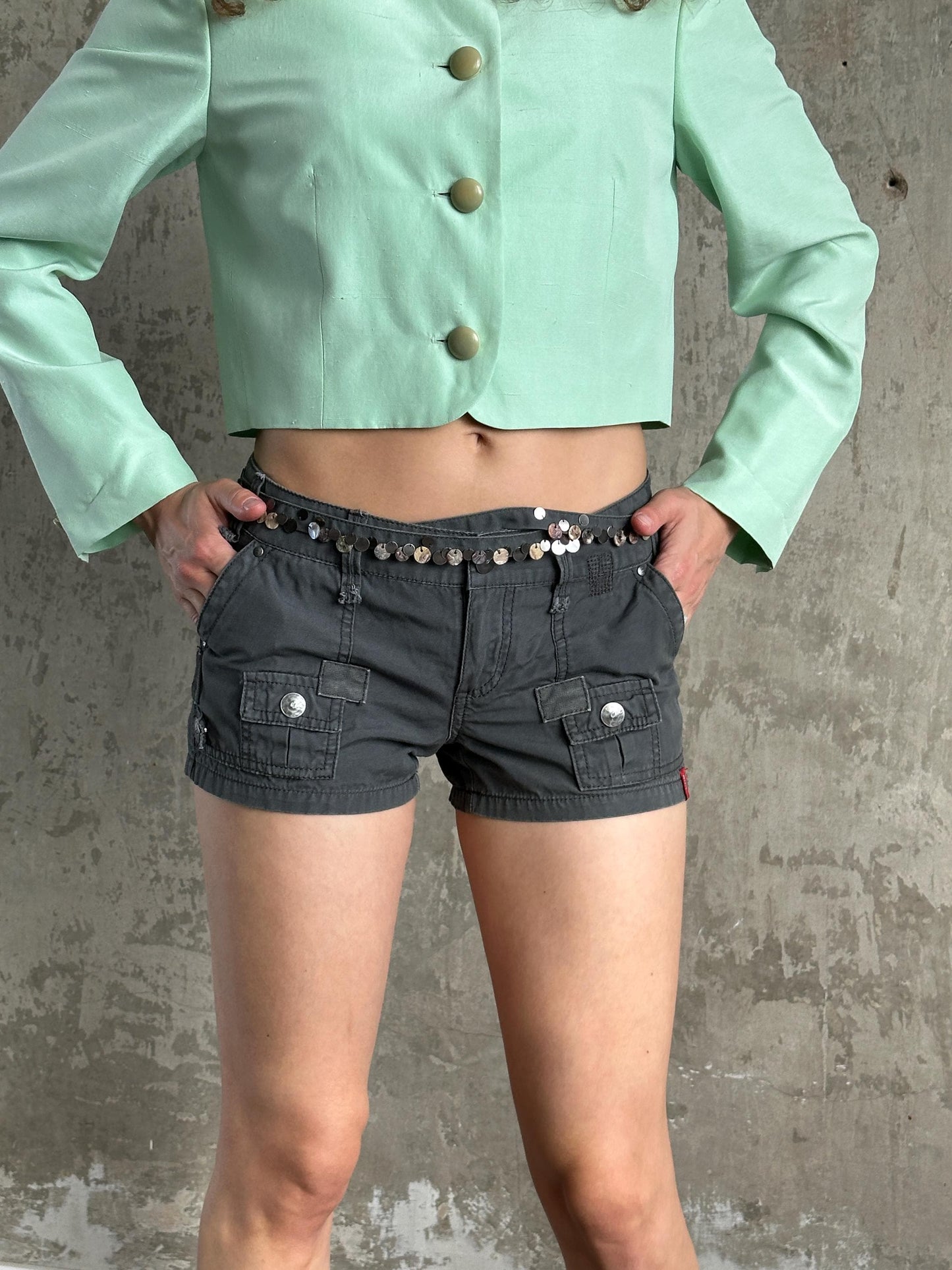 Vintage Y2K Grey Cargo Micro Shorts
