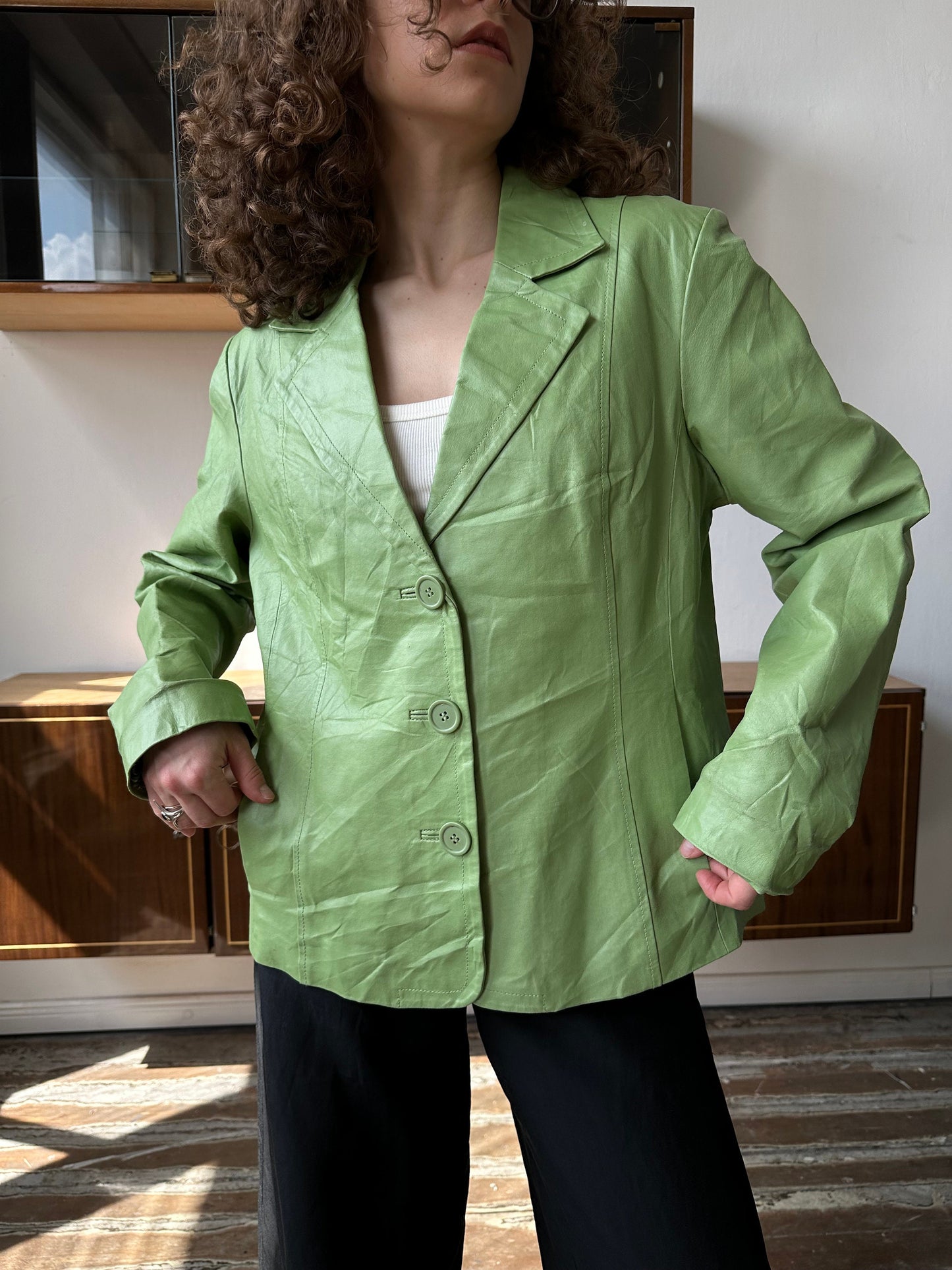 Vintage green leather blazer