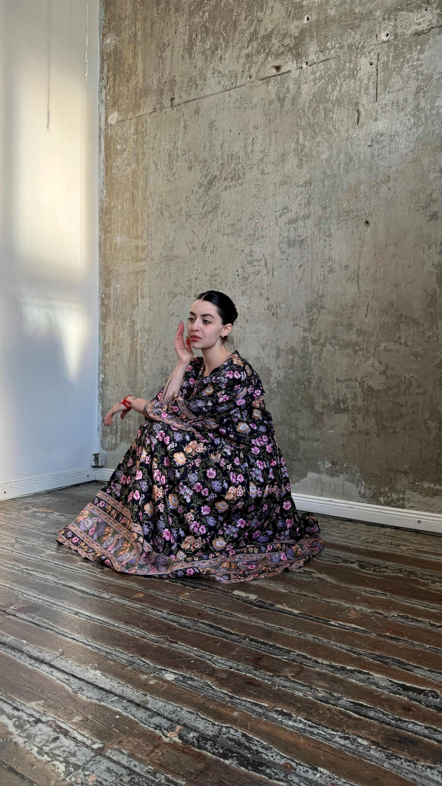 Vintage 90s Maxi Floral Sundress In Black and Pink