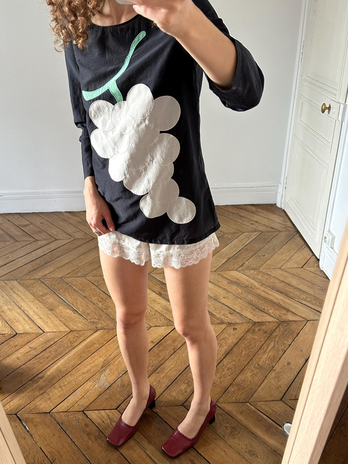 Vintage Moschino Cheap and Chic Black Grape Applique Top