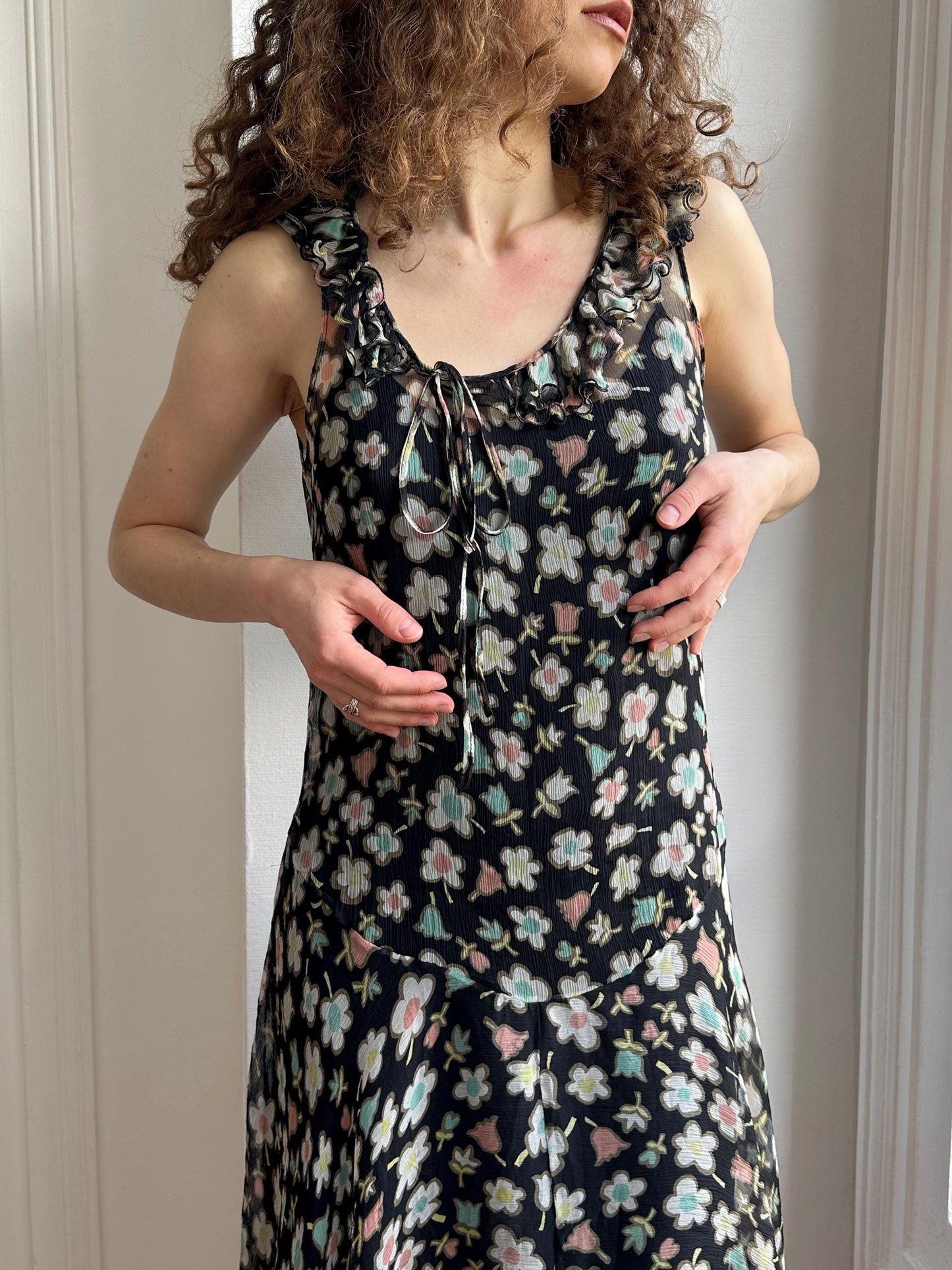 Moschino Cheap and Chic Black Floral Chiffon Midi Dress
