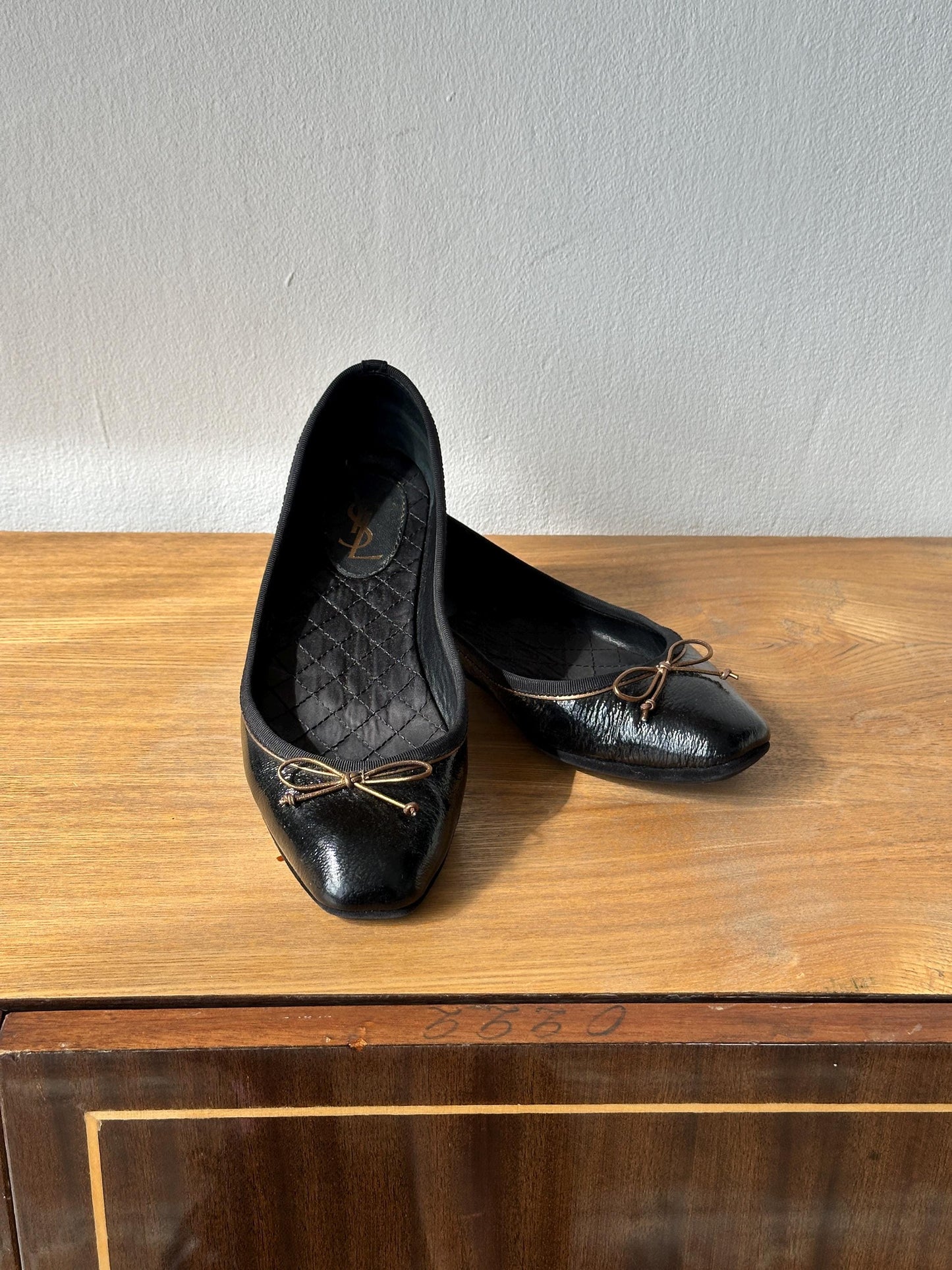 Vintage YSL Dark Brown Patent Ballet Flats | Yves Saint Laurent Bow Flats I US 6.5