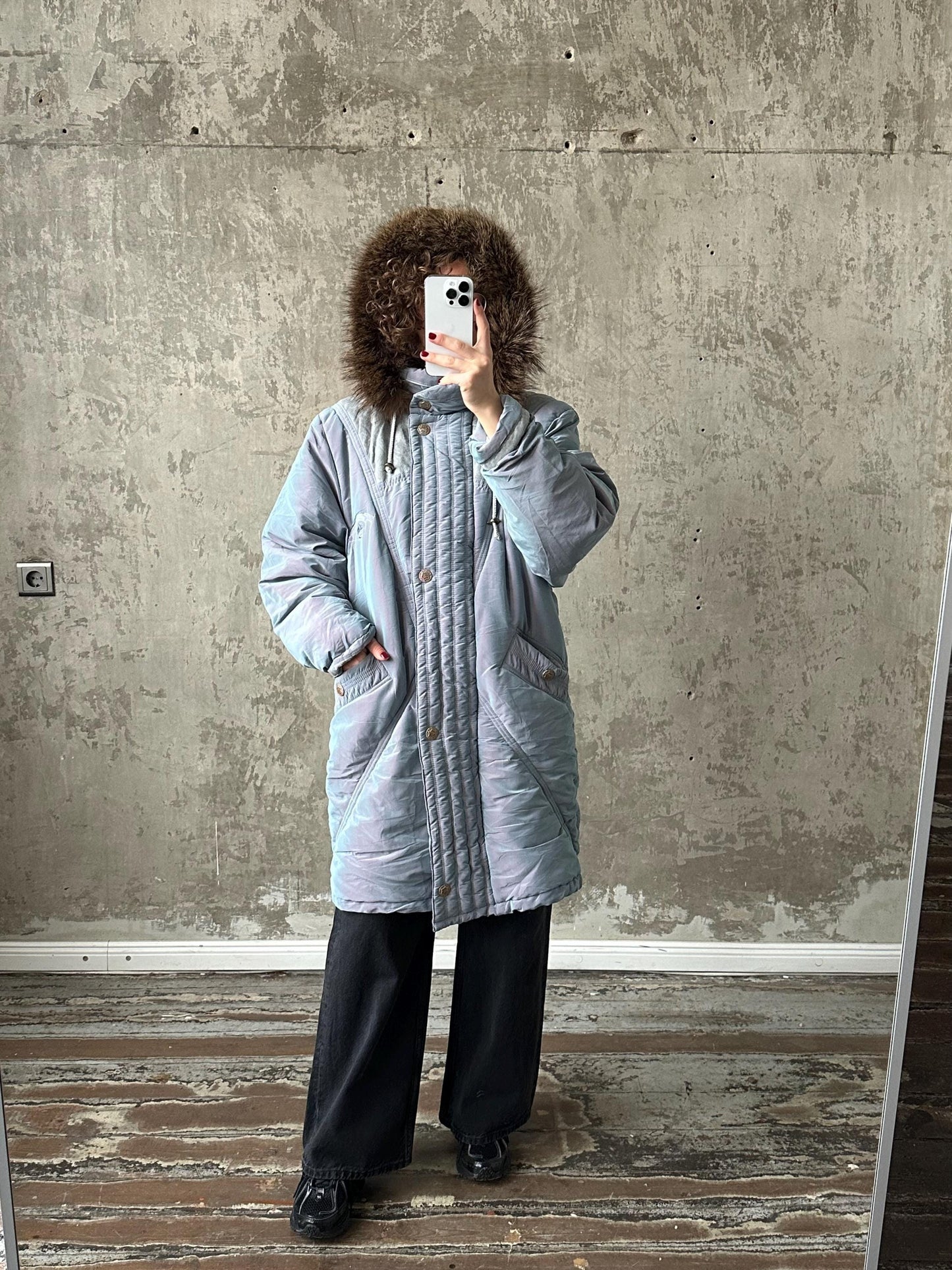 Vintage 90s grey hooded parka, 90s jacket coat