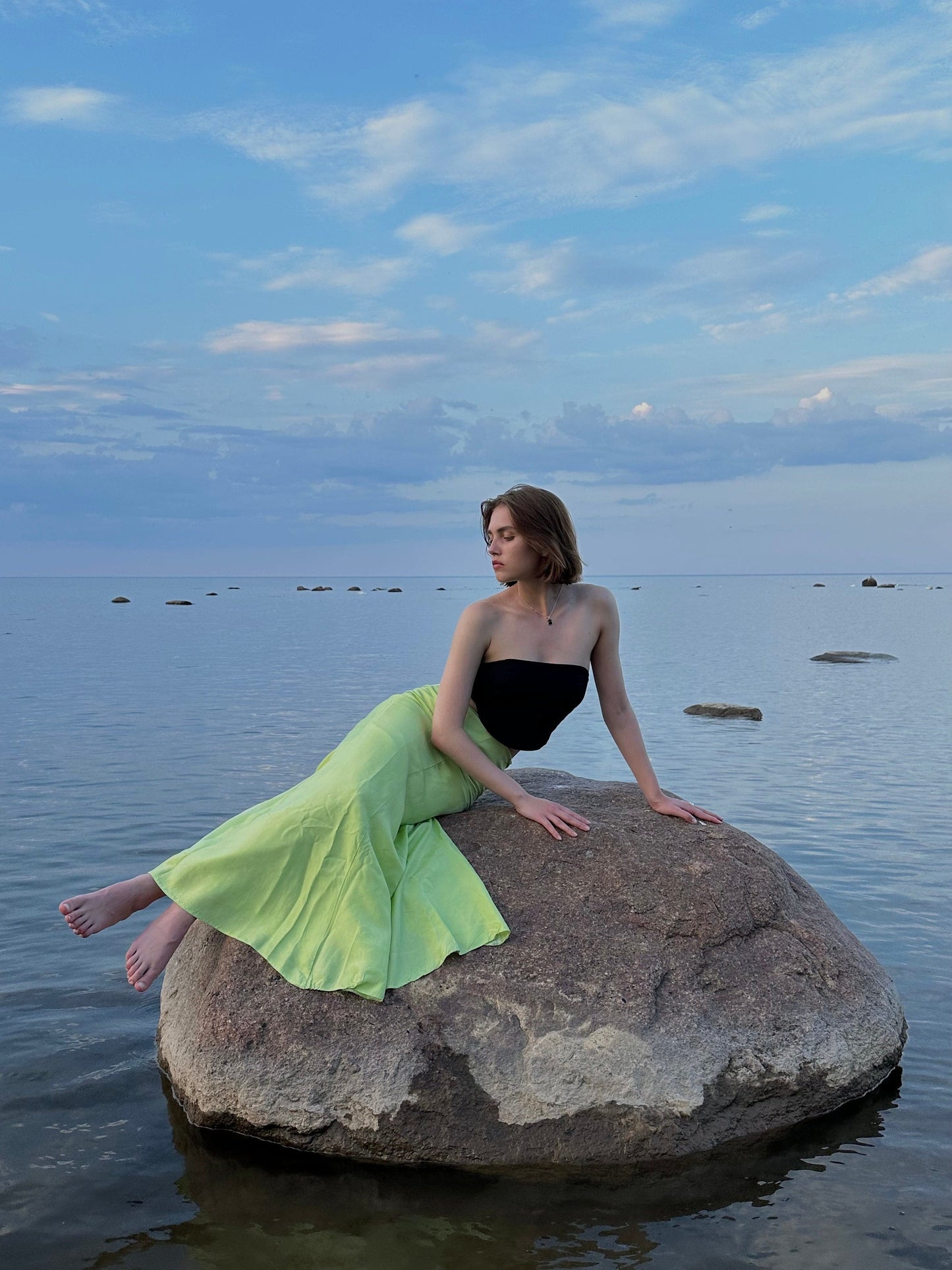 Vintage y2k shiny prom skirt, floor acid green mermaid skirt