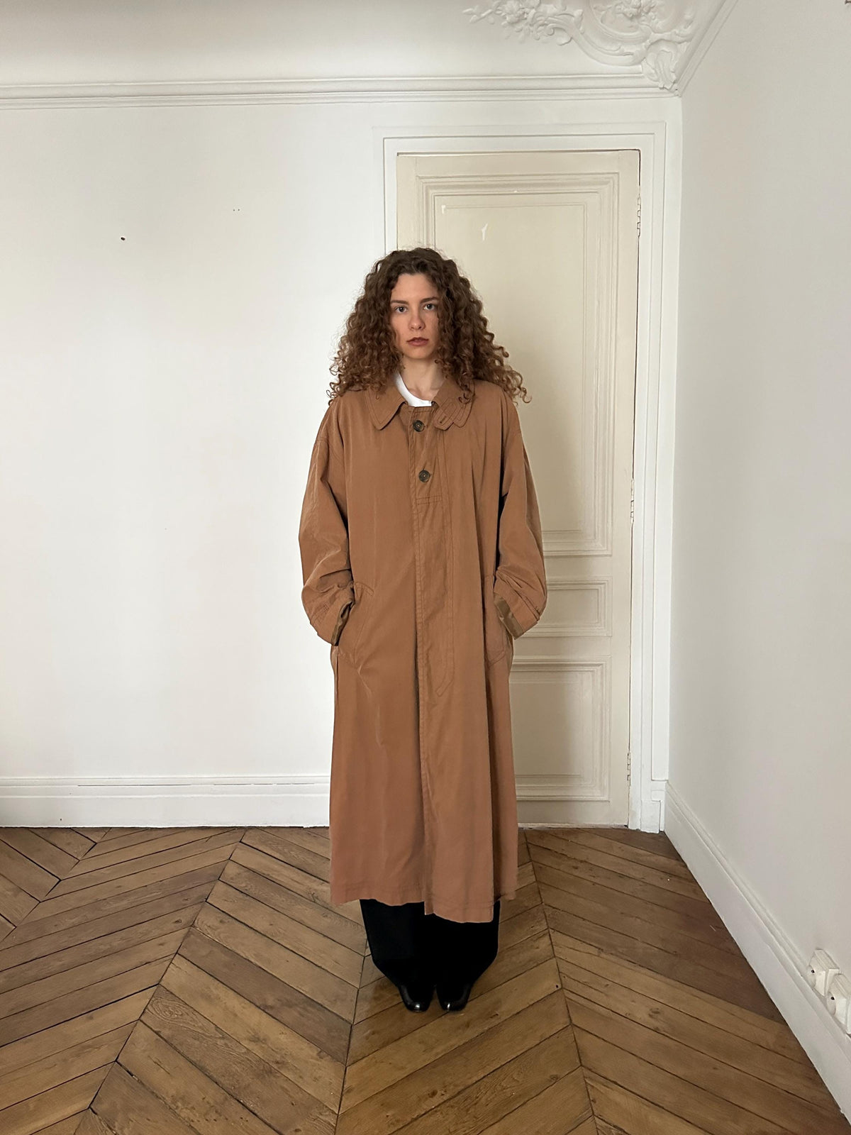 Vintage 90s Bugatti Oversized Maxi Trench Coat in Brown