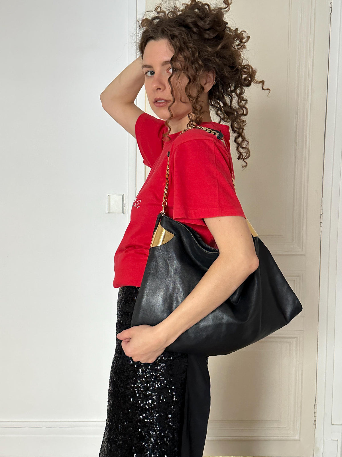 Vintage Gucci 1970 Black Leather Hobo Shoulder Bag