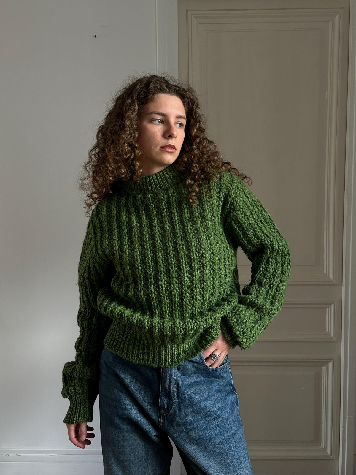 Vintage Coarse Knit Wool Sweater in Green