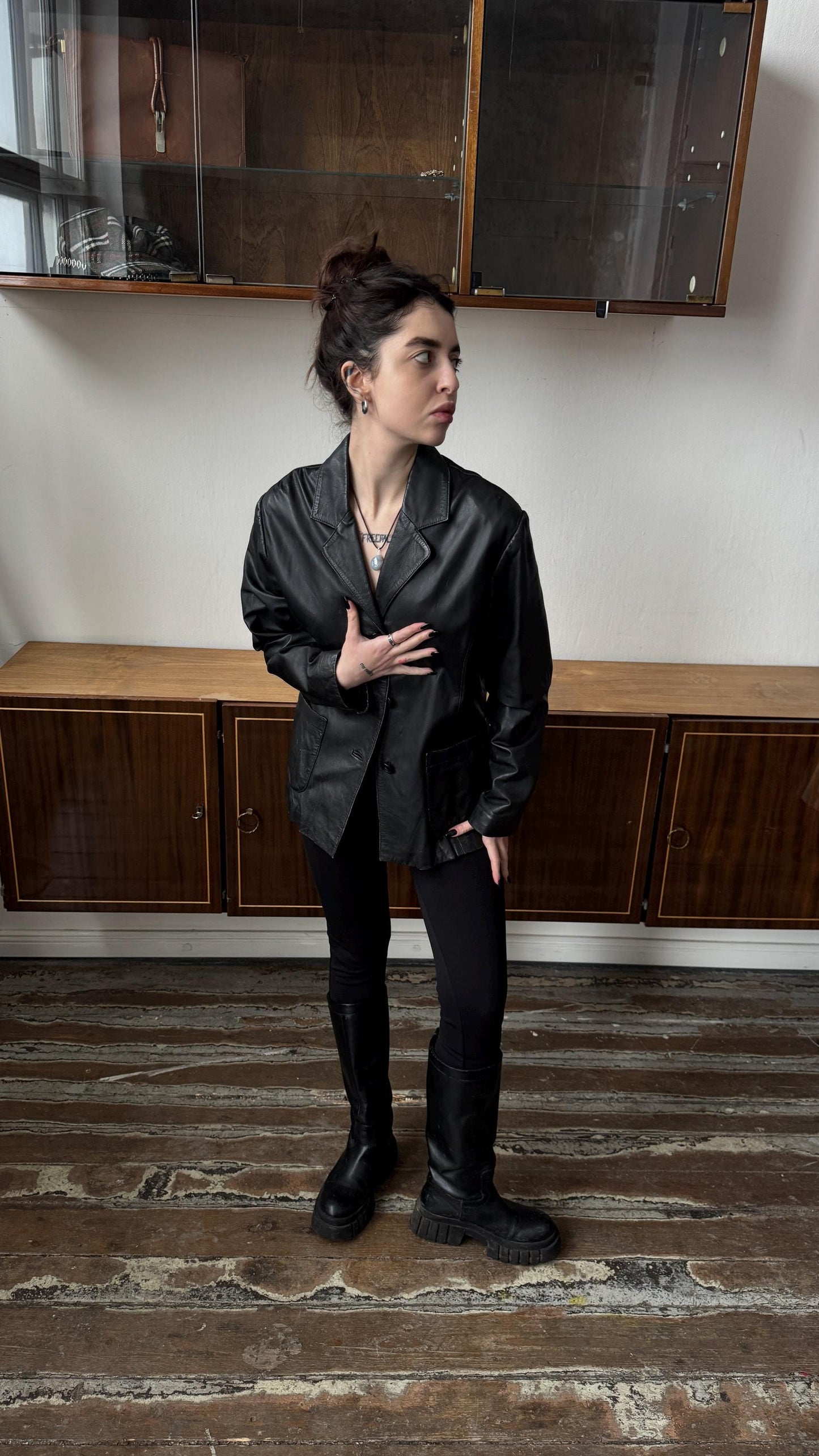 Vintage 80s Oversized Leather Blazer In Black