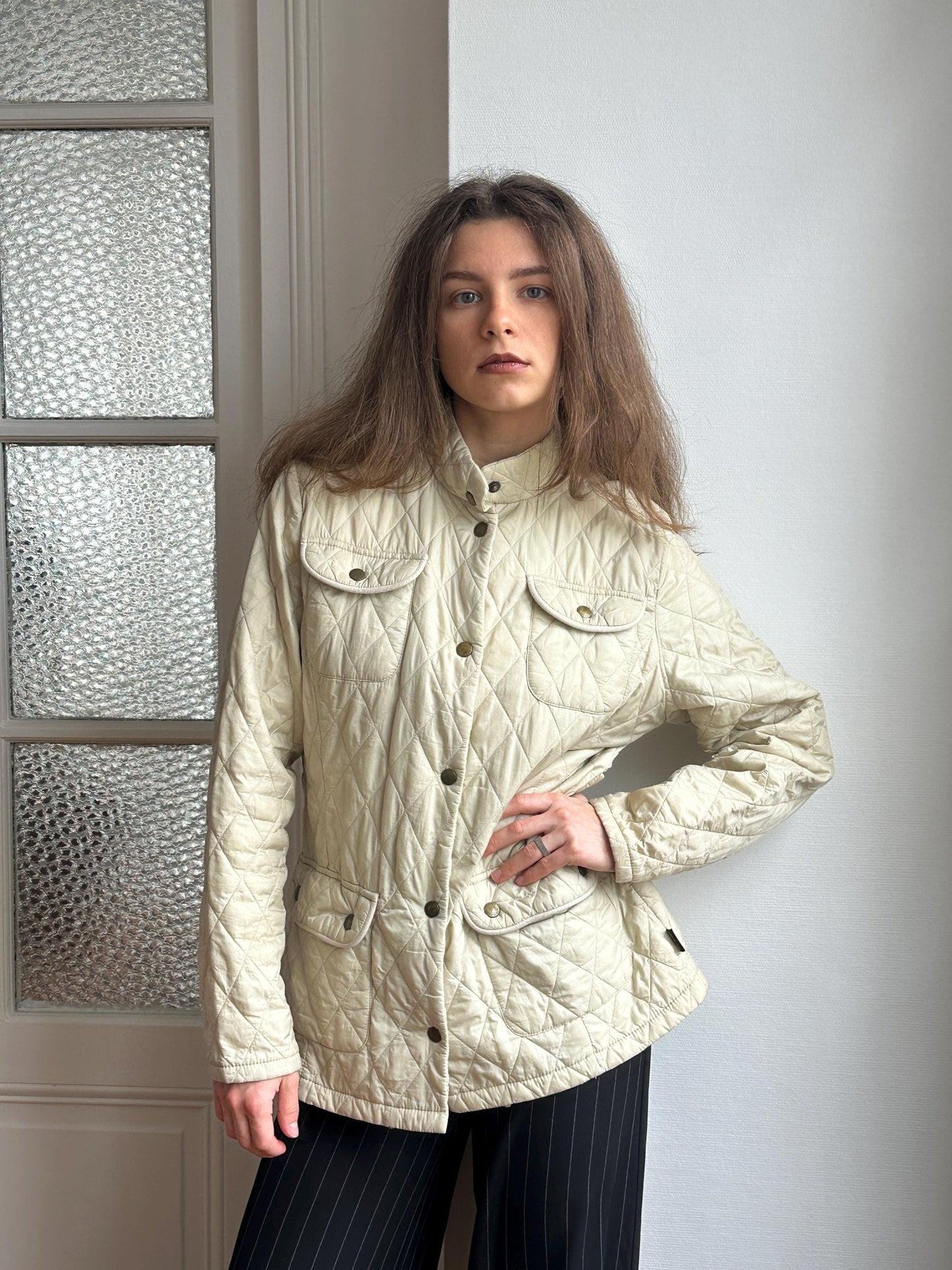 Vintage Barbour workwear quilted jacket in beige