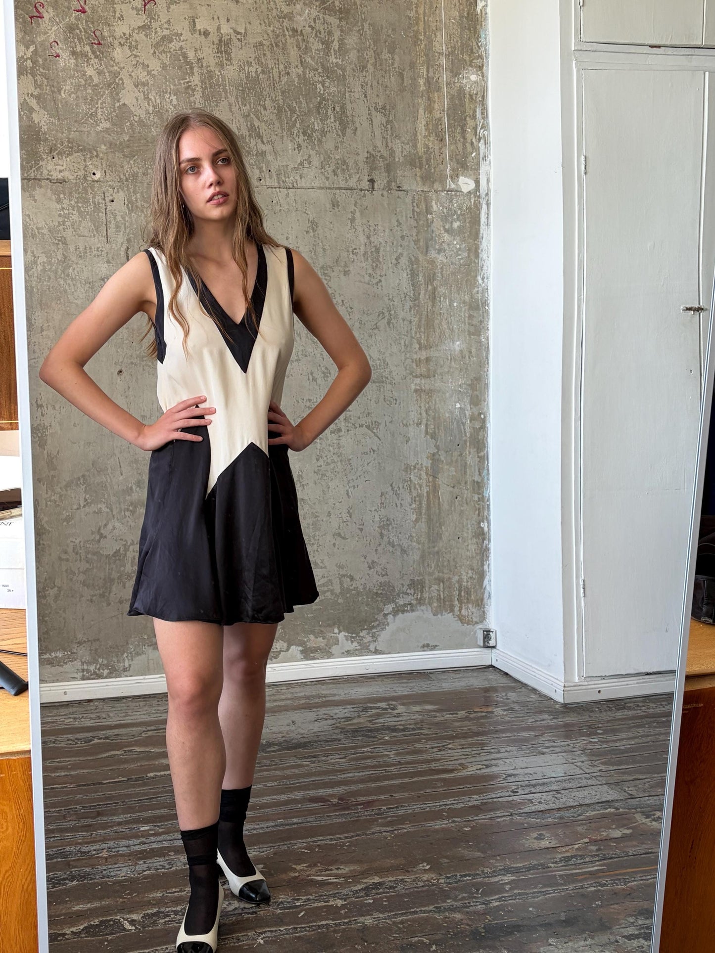 Vintage Marc by Marc Jacobs Silk Mini Dress | Black & Ivory Geometric Dress