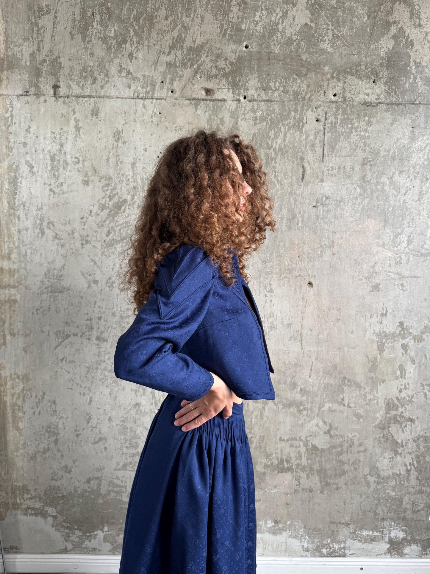 Vintage Traditional Floral Bolero and Skirt Set in Blue