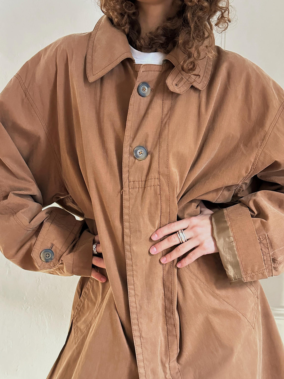 Vintage 90s Bugatti Oversized Maxi Trench Coat in Brown
