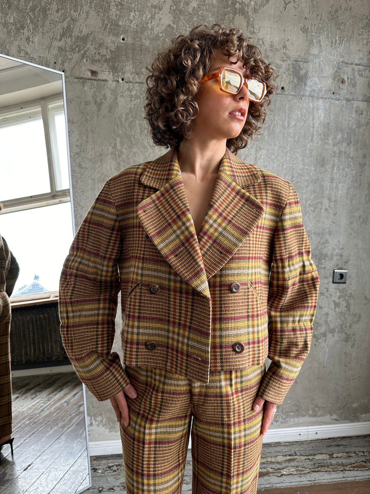 Archive 80s ISSEY MIYAKE SPORT wool check tweed suit in brown