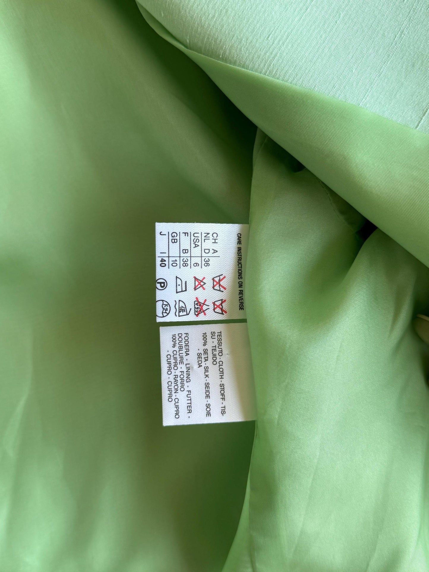 Vintage Cropped Blazer in Mint Green | Collarless Silk Jacket