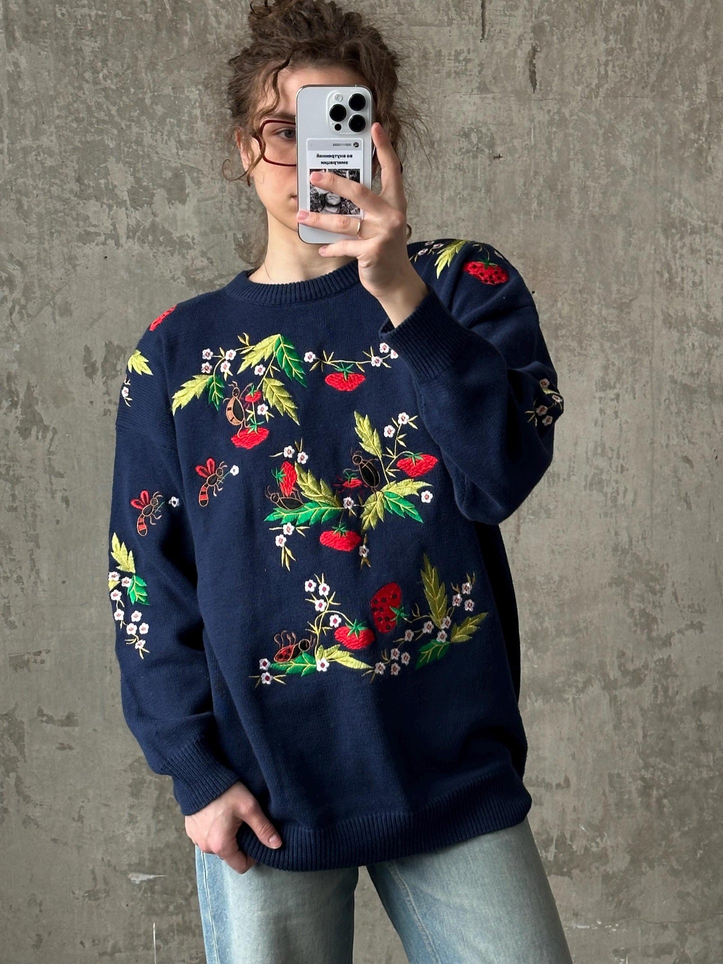 Vintage 90s long cotton oversized sweater in blue
