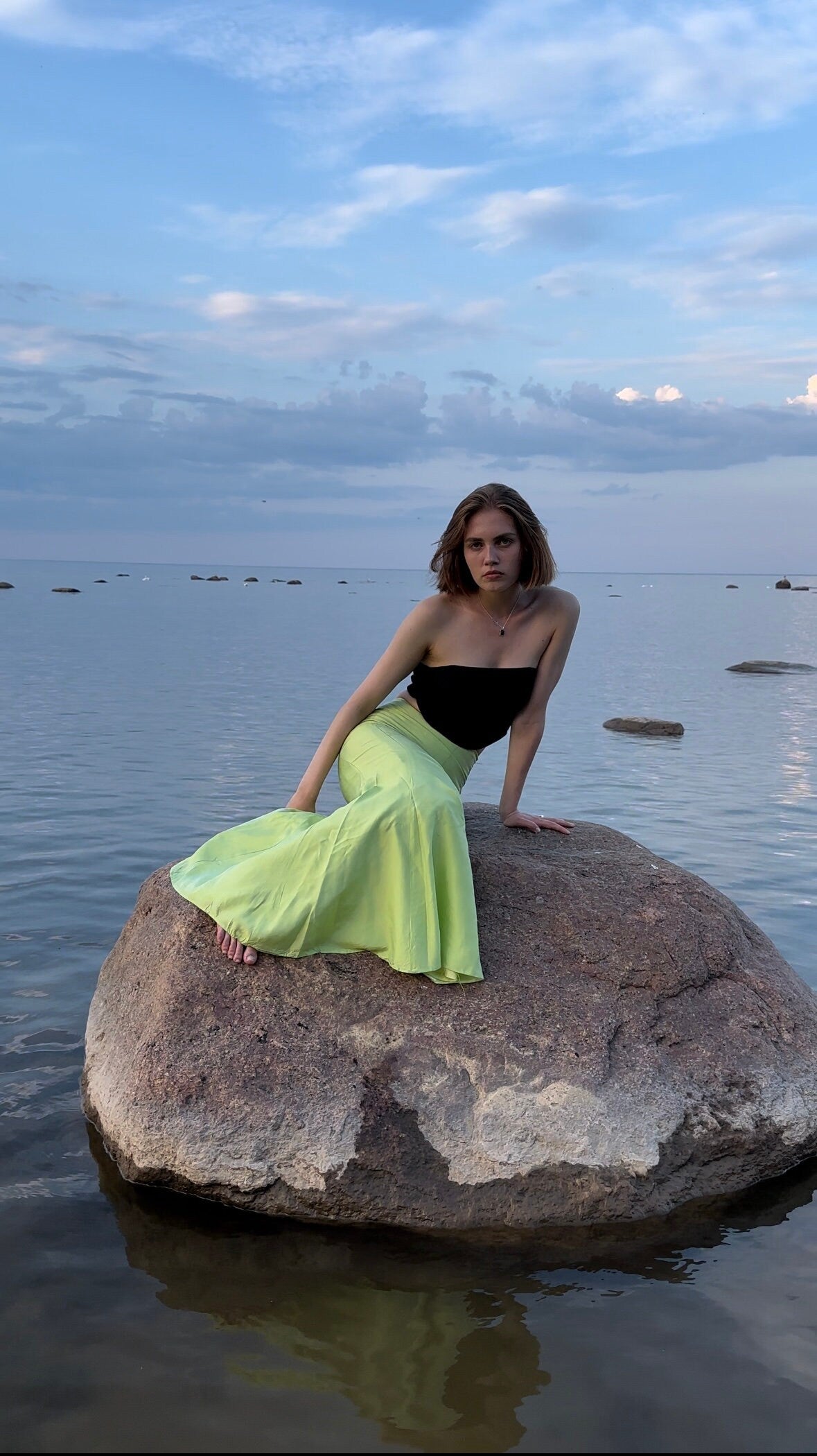 Vintage y2k shiny prom skirt, floor acid green mermaid skirt