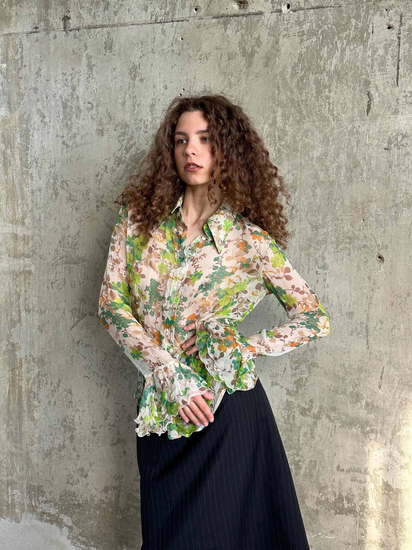 Vintage  Dolce & Gabbana Silk Floral Blouse in Green