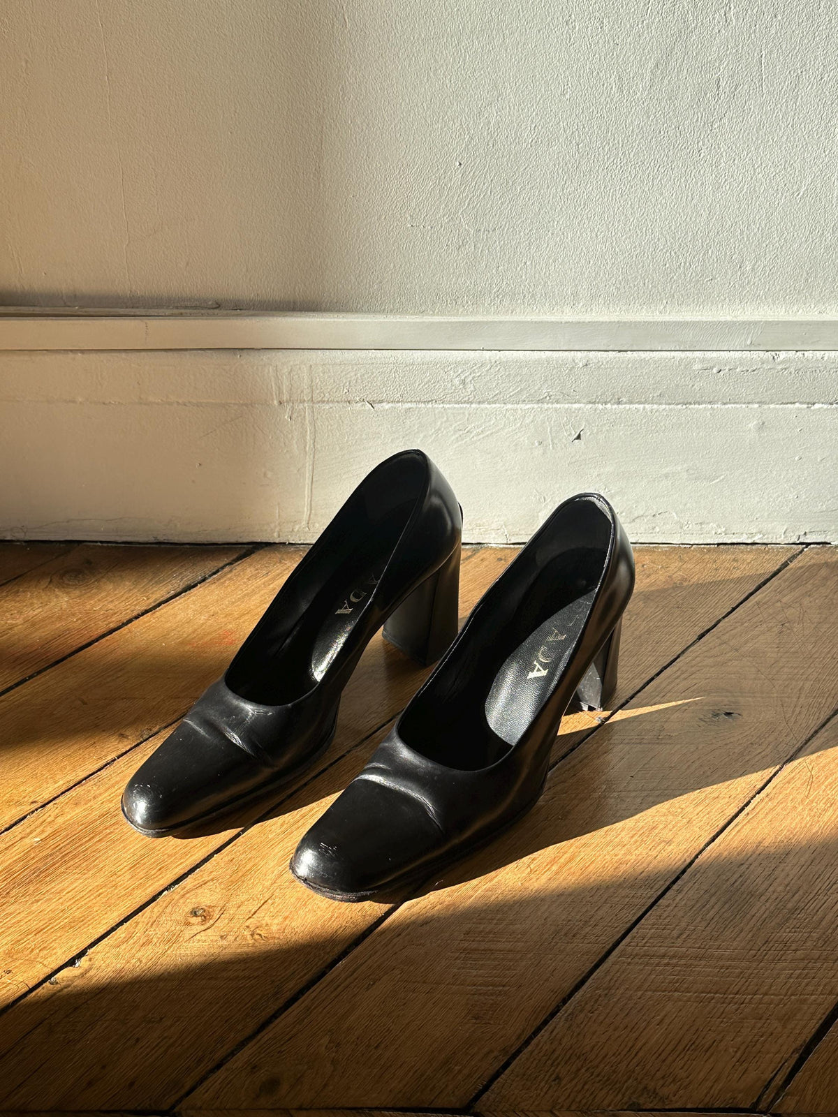 Vintage Prada Black Leather Block Heel Pumps | EU 38