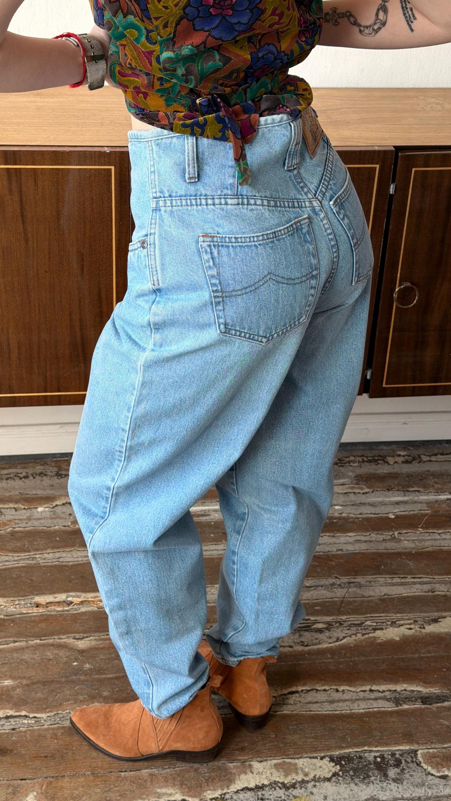 Vintage Light Wash Mom Jeans, 90s High Waist Cotton Denim Pants