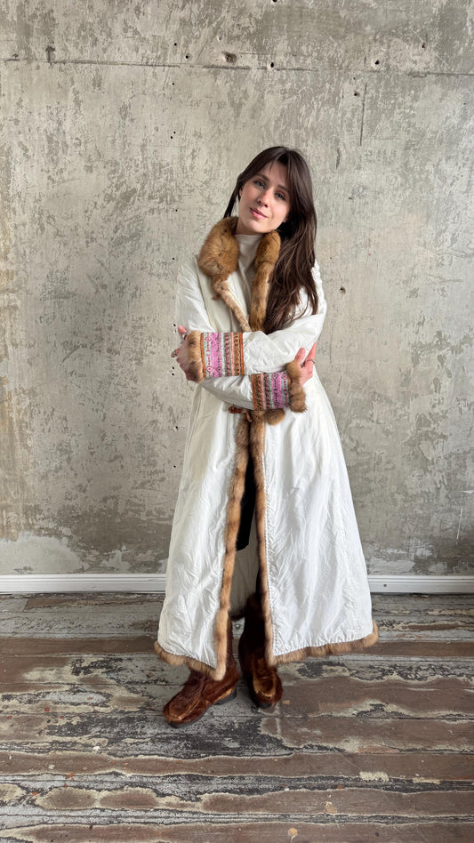 Vintage Ermanno Scervino Ivory Puffer Coat with Fur Trim