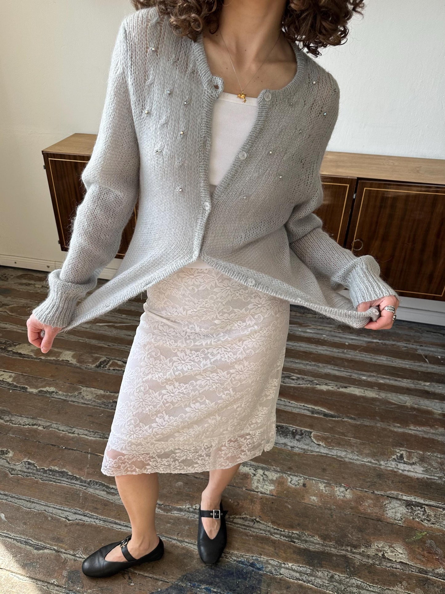 Vintage 90s knitted mohair cardigan in grey