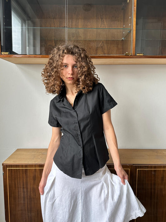 Vintage 80s regular cotton blouse in black