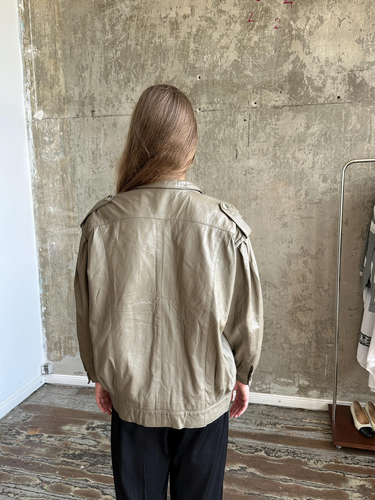 Vintage Oversized Leather Grey Bomber Jacket