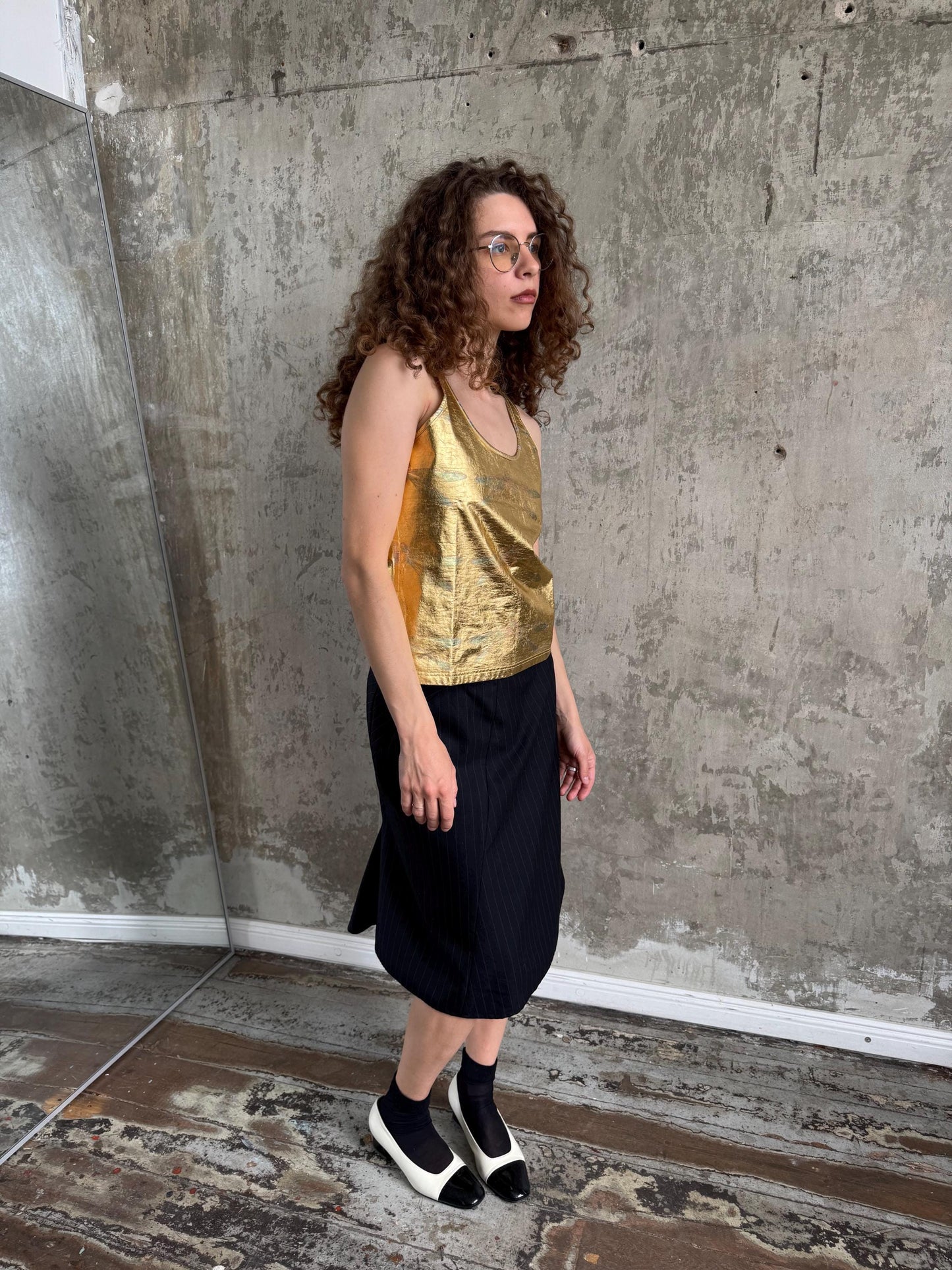 Vintage Just Cavalli Gold Metallic Tank Top, Y2K Italian Designer Clubwear Camisole