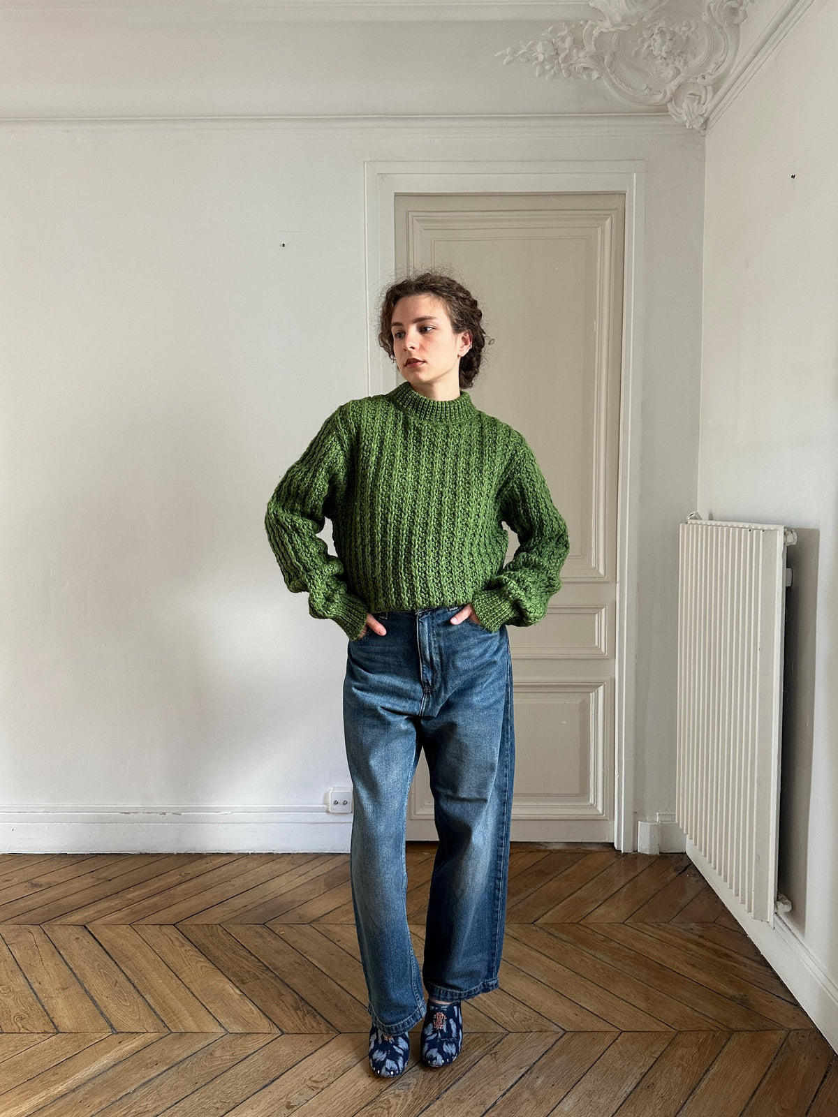 Vintage Coarse Knit Wool Sweater in Green