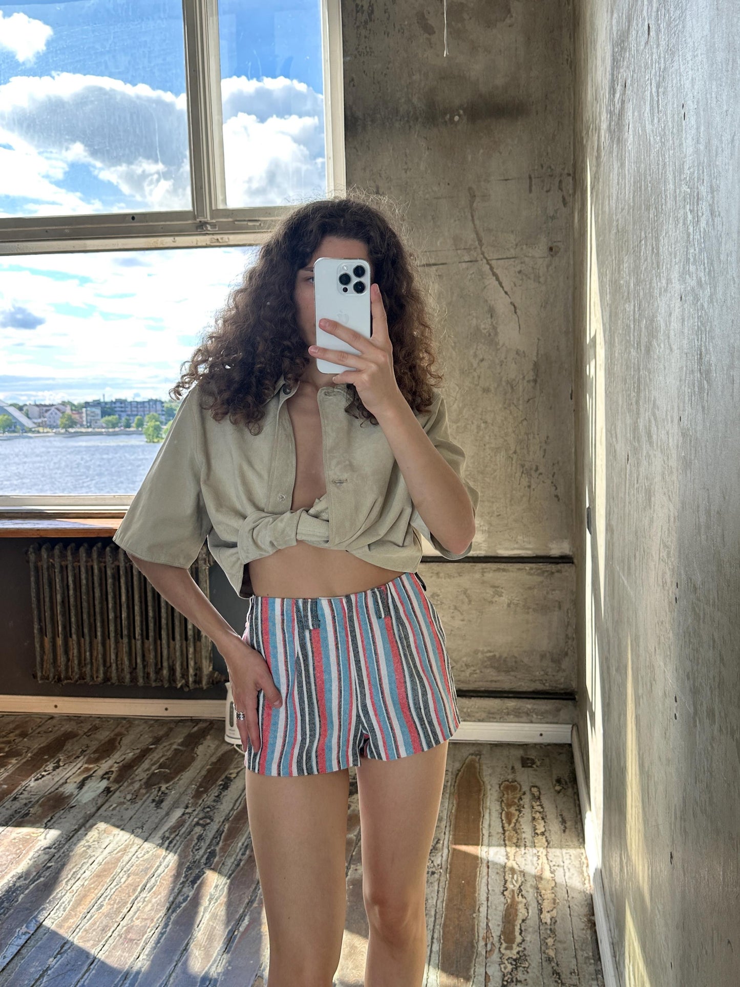 Vintage Striped High Waisted Shorts in Red White Blue