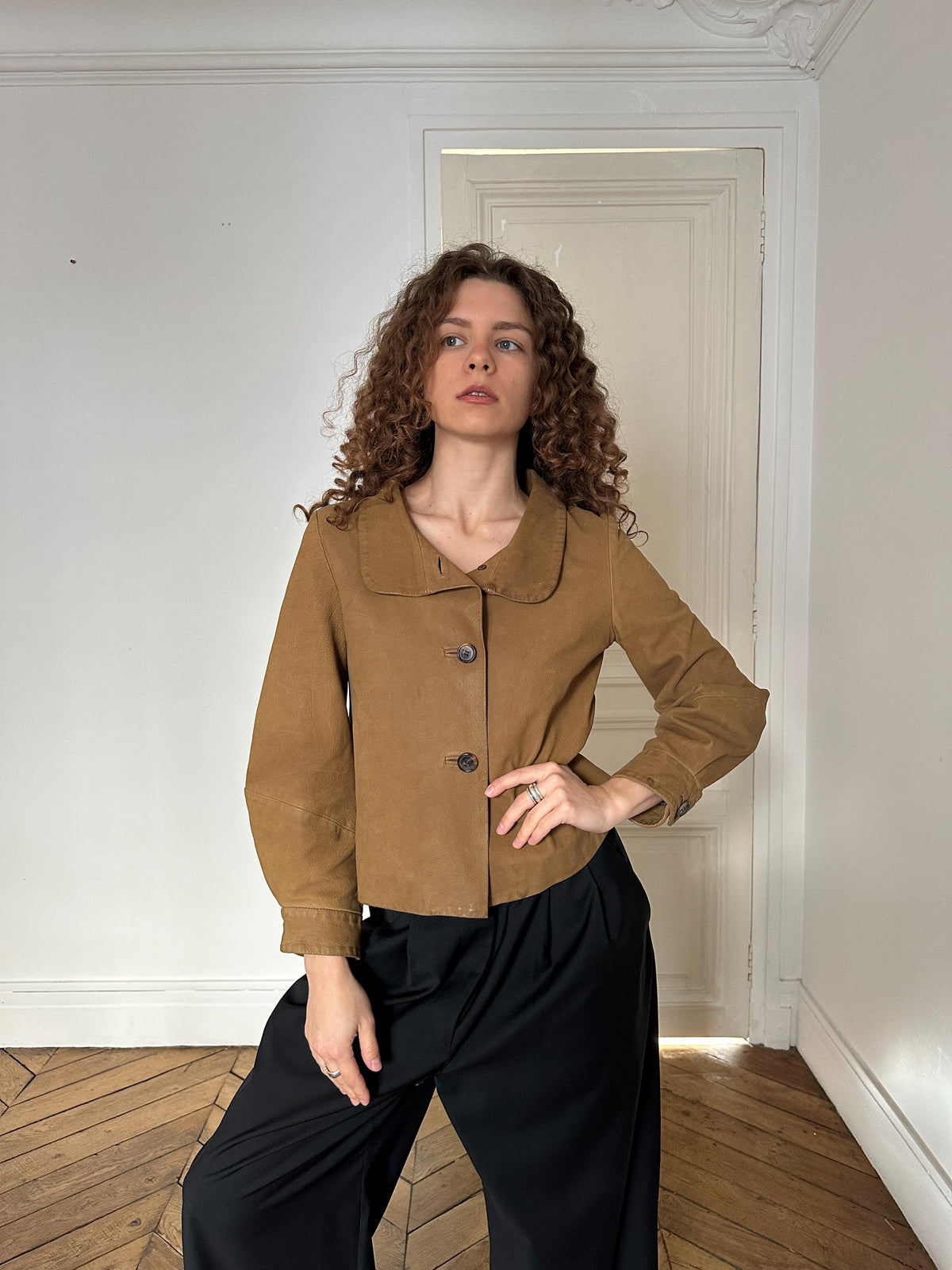 Vintage Marni Cropped Leather Jacket in Beige