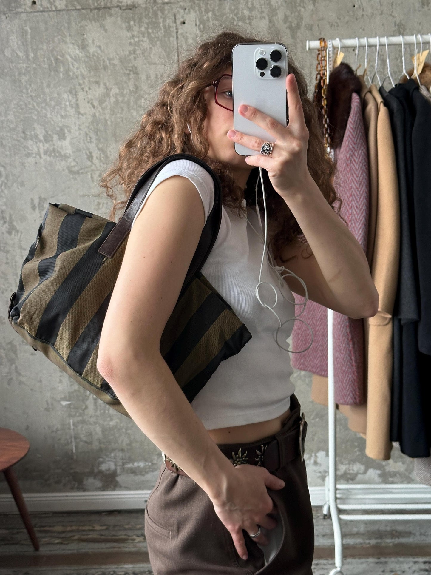 Vintage FENDI Pequin Striped Tote Bag