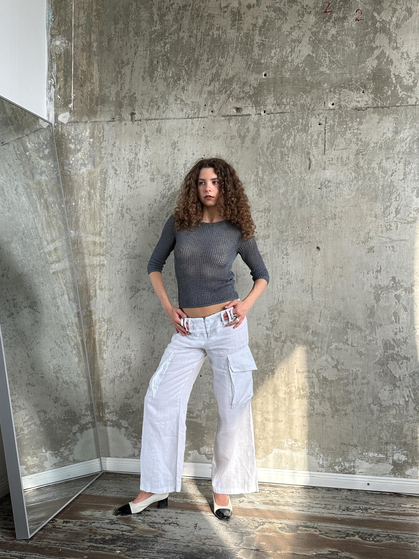Vintage Max&Co Tricot Grey Open Mesh Knit Top | Sheer Crochet Net Top