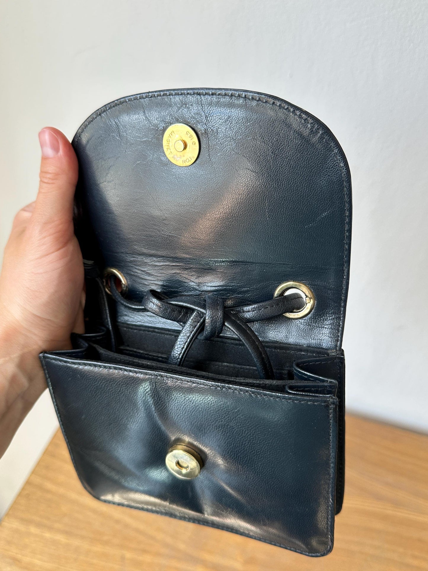 Vintage Black Leather Mini Crossbody Bag | Structured Flap Bag