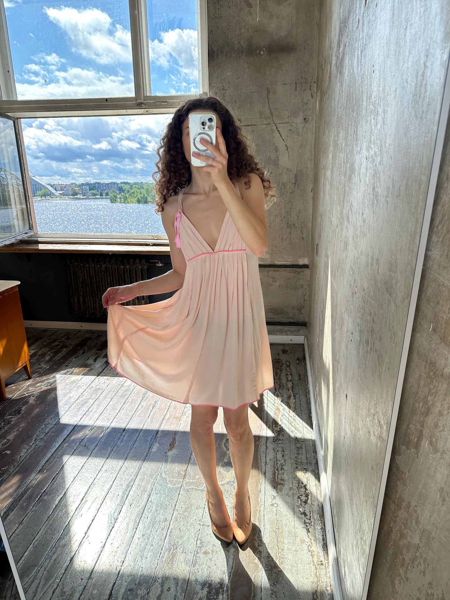Vintage Sonia Rykiel Blush Pink Silk Mini Dress