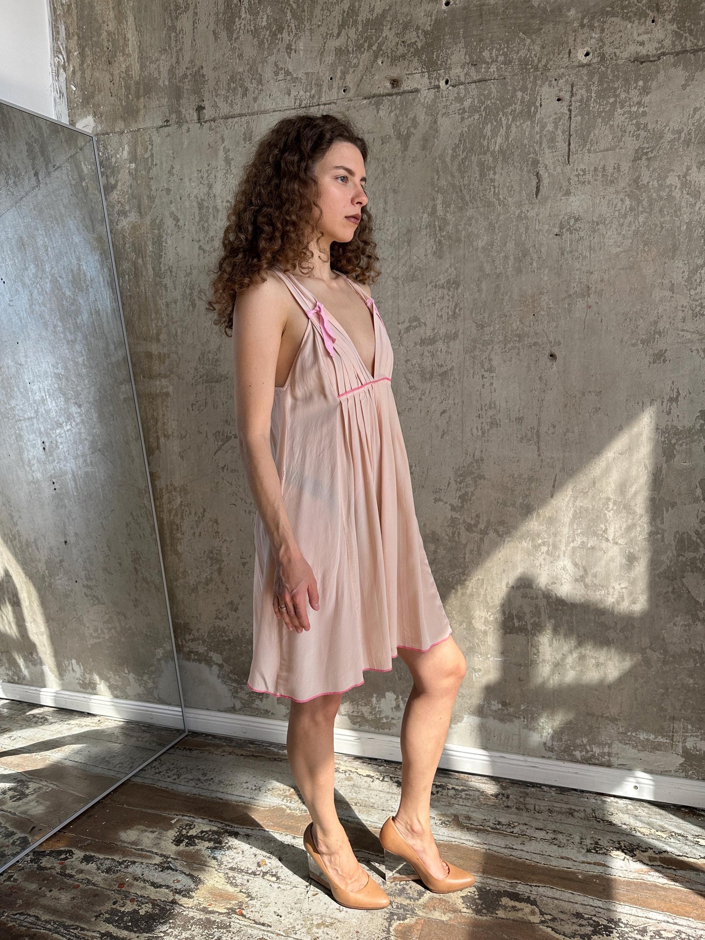 Vintage Sonia Rykiel Blush Pink Silk Mini Dress
