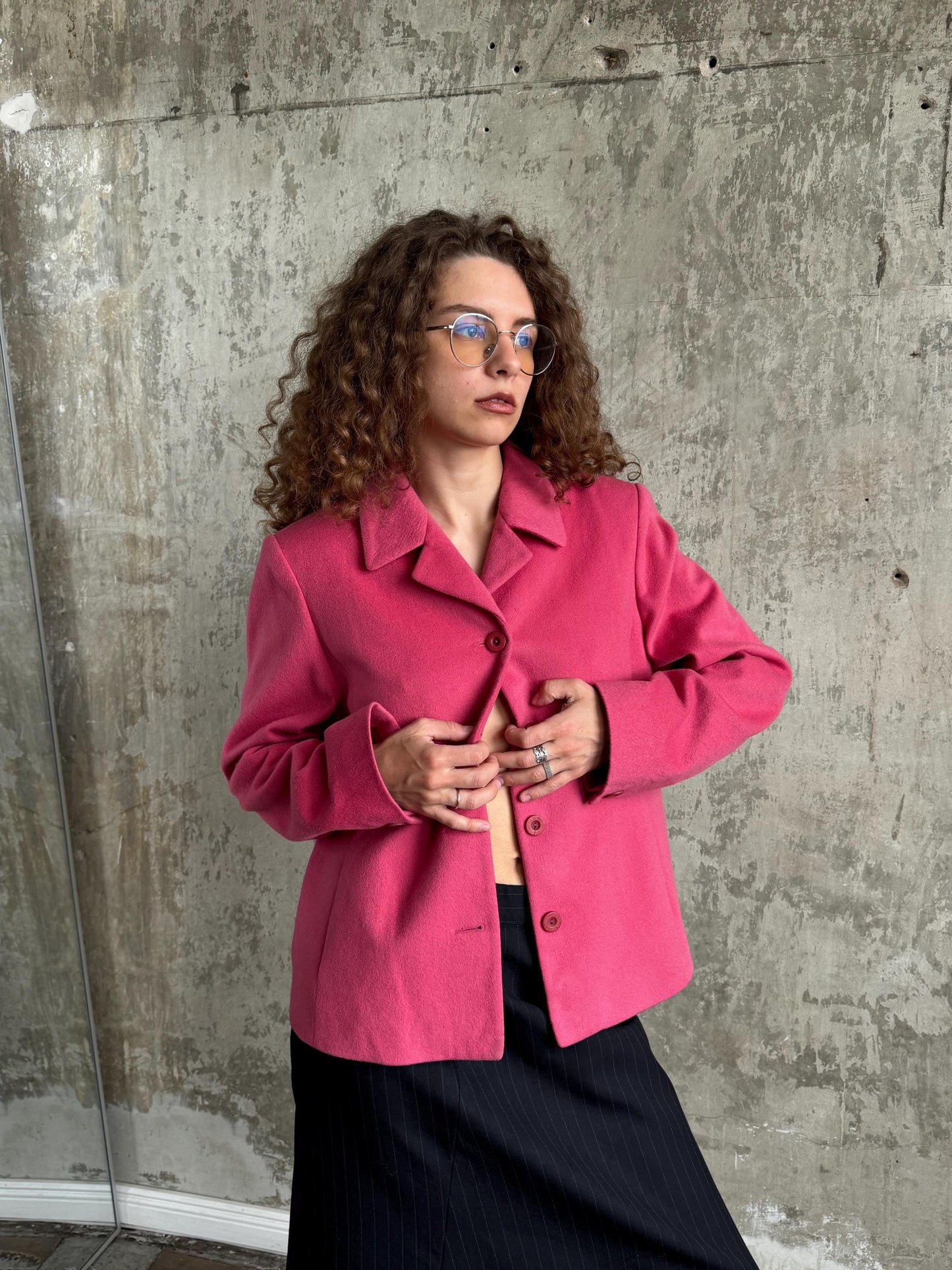 Vintage Soft Wool Blazer In Pink