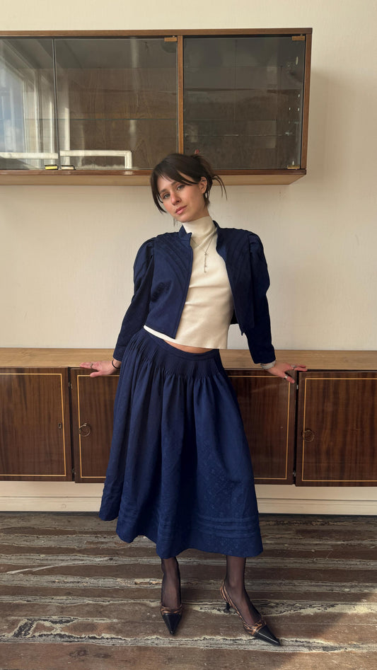 Vintage Traditional Floral Bolero and Skirt Set in Blue