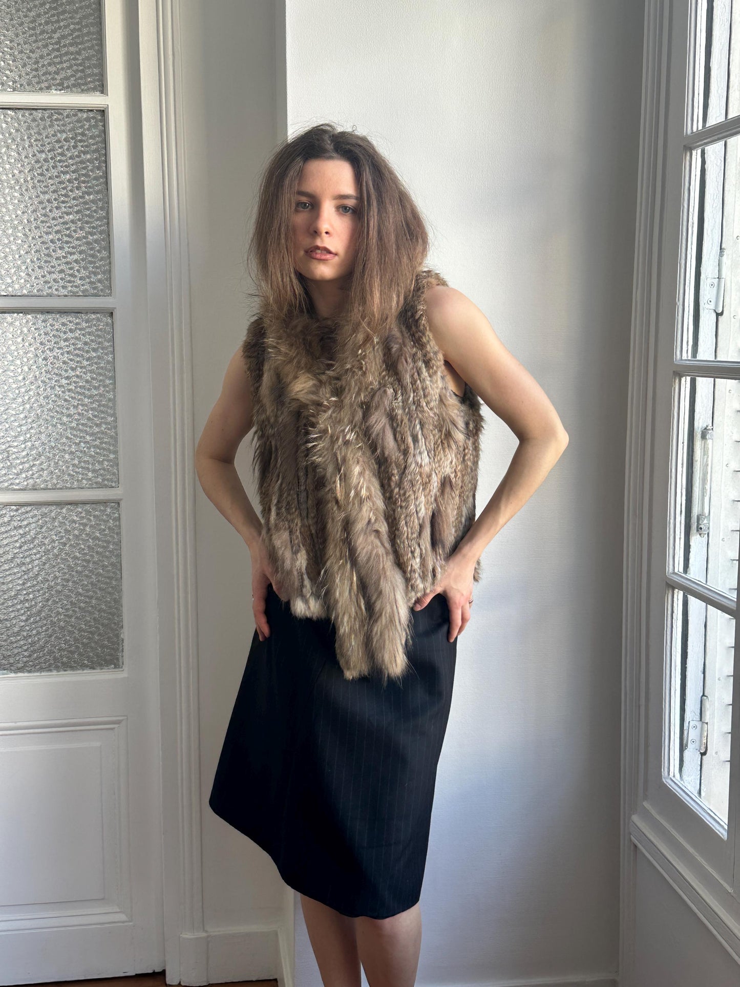 Vintage 90s Rabbit Fur Lightweight Vest in Brown