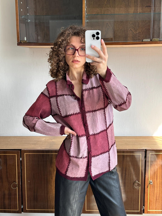 Vintage patchwork leather jacket in pink