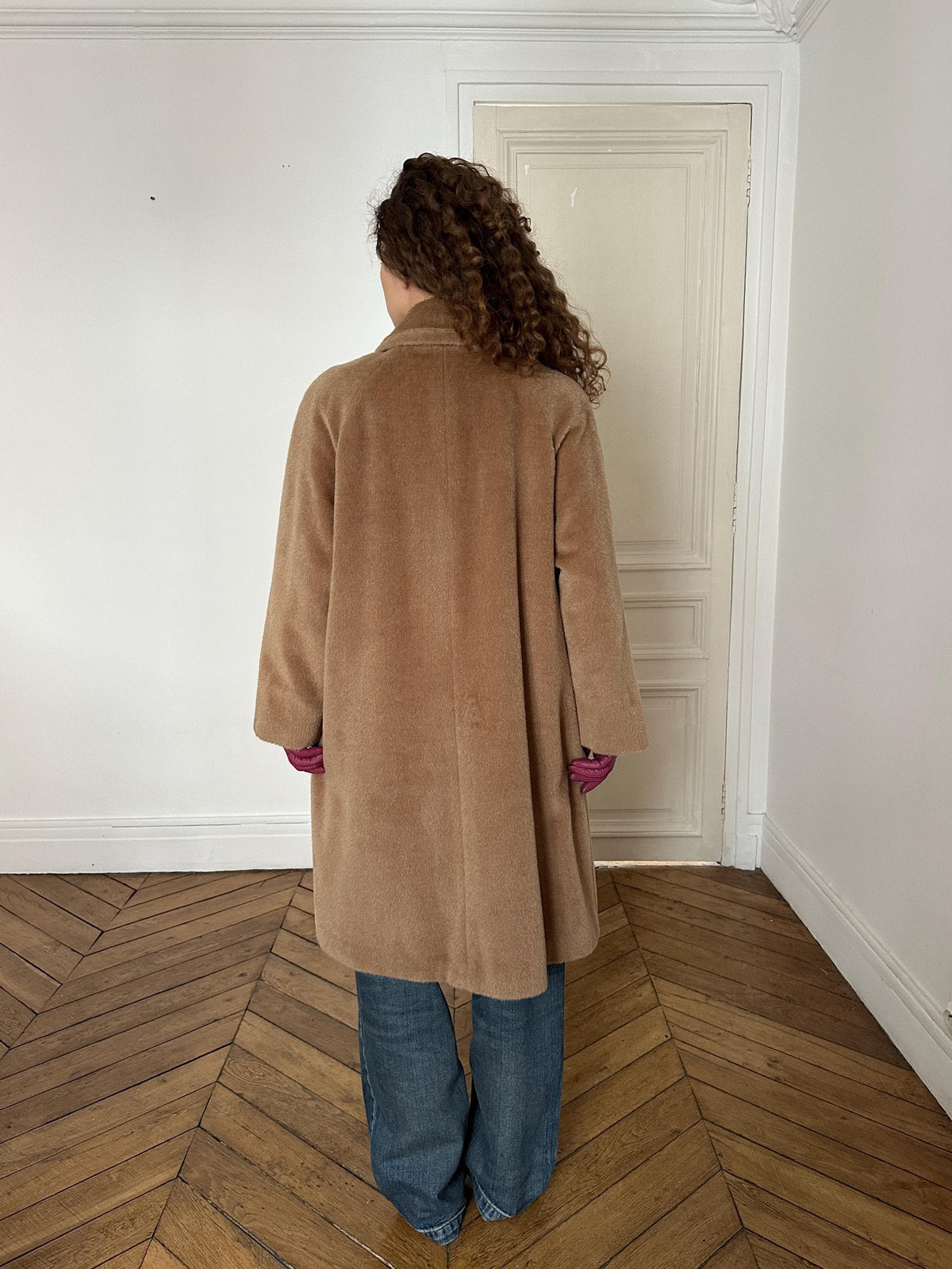 Vintage 90s Mohair Wool Teddy Coat in Beige