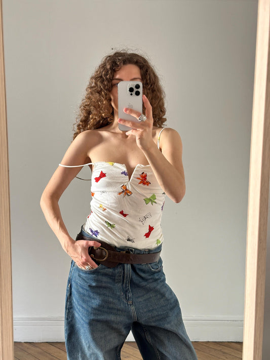 Vintage Iceberg Bow Print Top in White