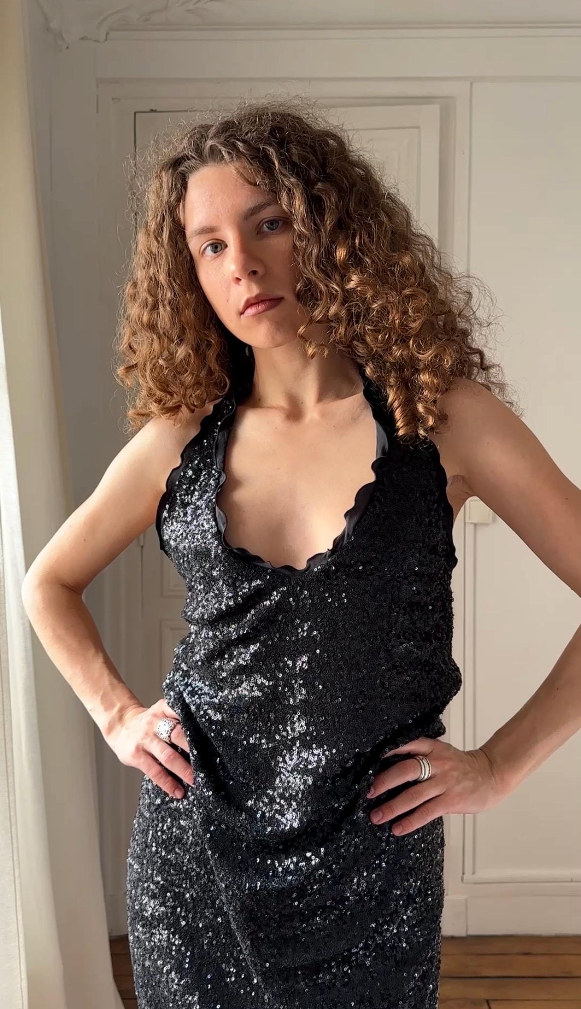 Vintage Moschino Cheap and Chic Black Sequin Open Back Party Dress I US 6