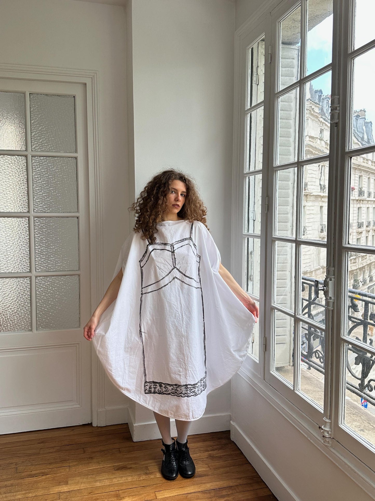 MM6 Maison Margiela Trompe L'Oeil Circle Oversized Dress in White