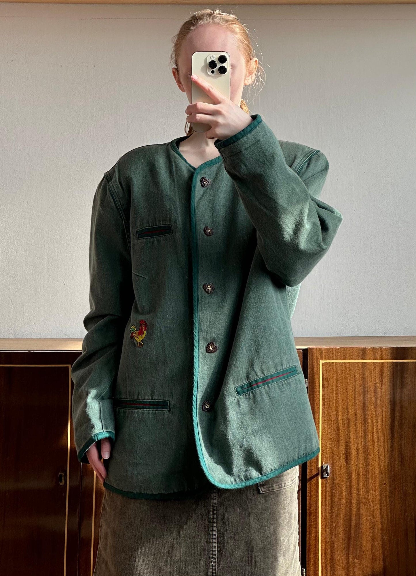 Vintage cotton oversized jacket with print in light green