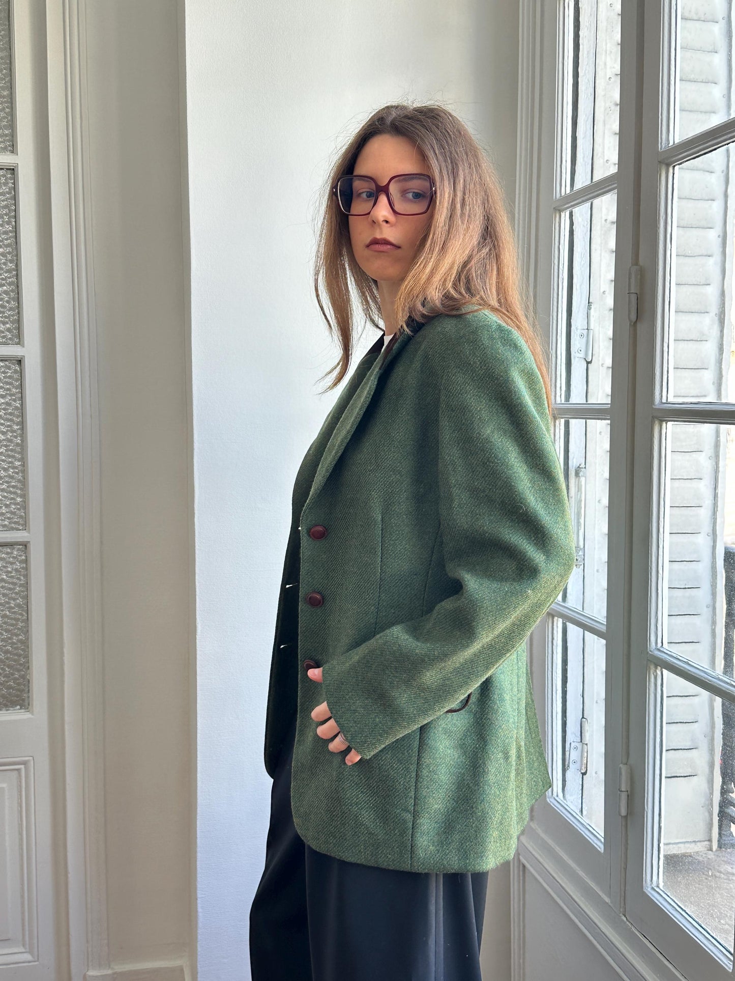 Vintage 90s Wool Classic Forest Green Blazer