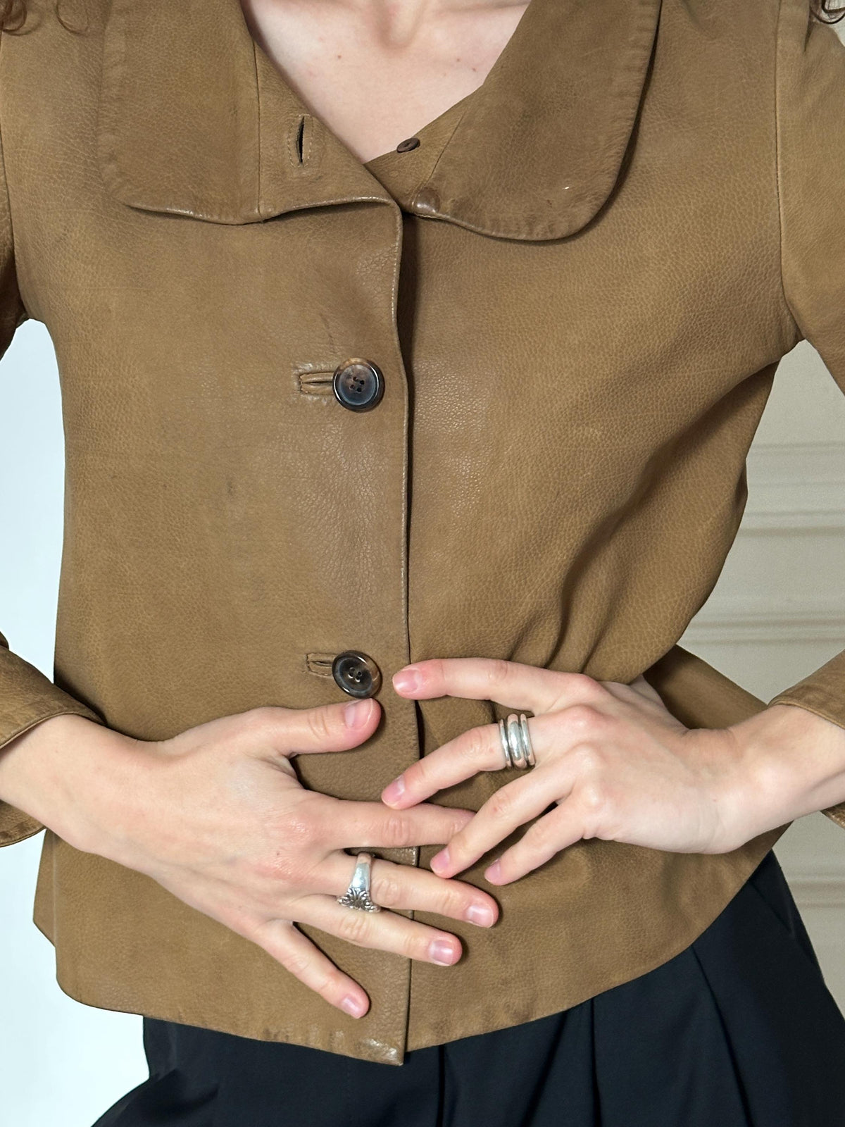 Vintage Marni Cropped Leather Jacket in Beige