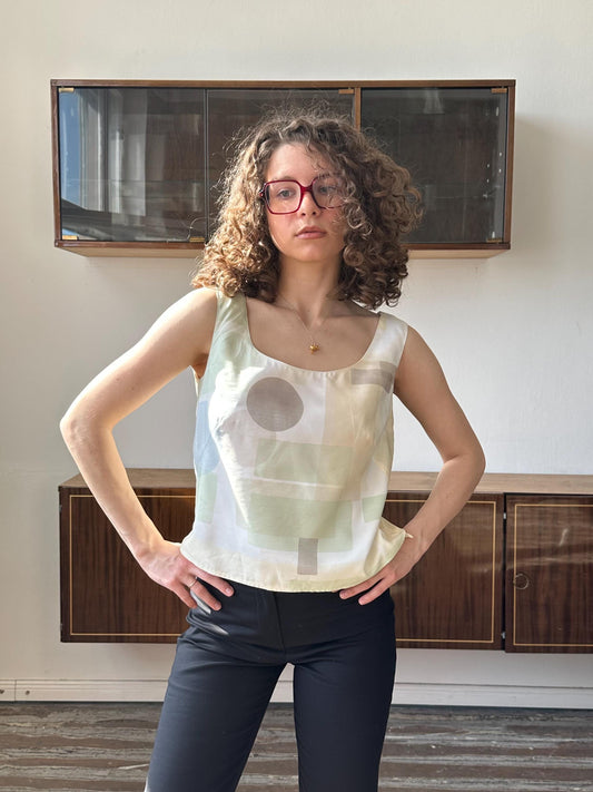 Vintage Marella abstract print top in beige