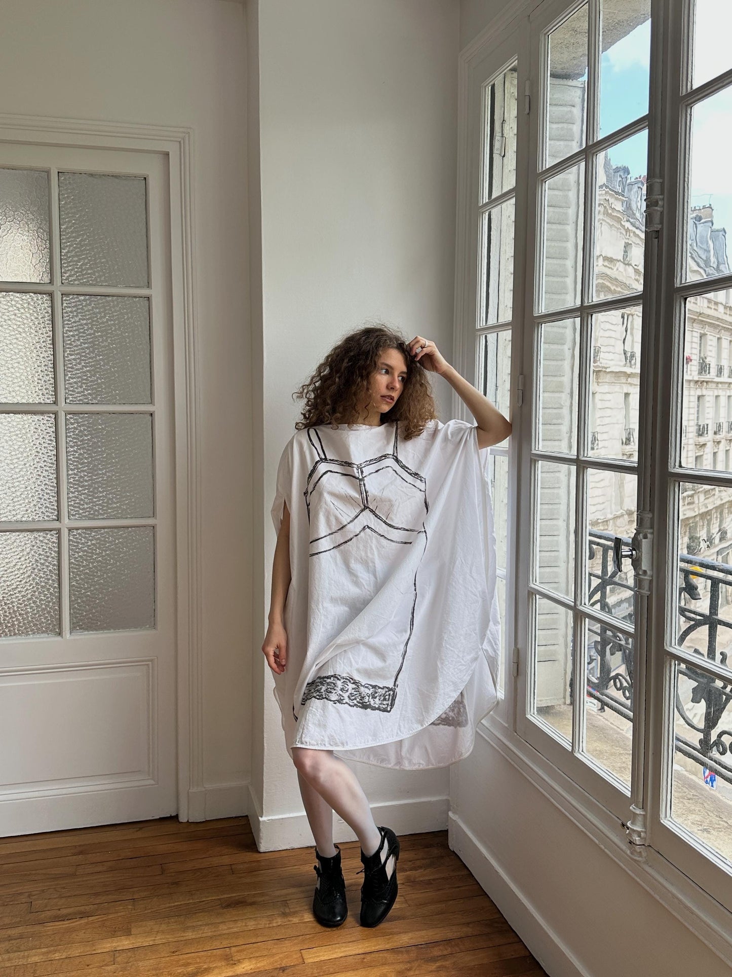 MM6 Maison Margiela Trompe L'Oeil Circle Oversized Dress in White